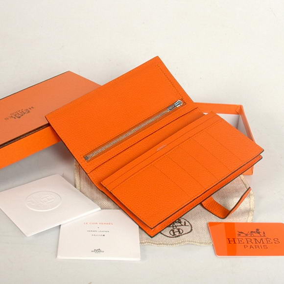 High Quality Hermes Bearn Japonaise Original Leather Wallet H8022 Orange Fake - Click Image to Close